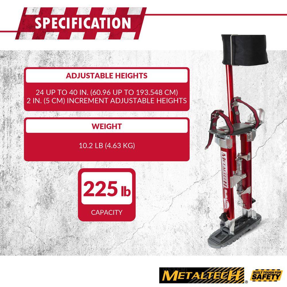 MetalTech BuildMan Grade 24-in. to 40-in. Drywall Stilts, Aluminum Stilts for Adults, Drywall Tools for Home Improvement MetalTech BuildMan Grade 24-in. to 40-in. Drywall Stilts, Aluminum Stilts for Adults, Drywall Tools for Home Improvement - Image 9