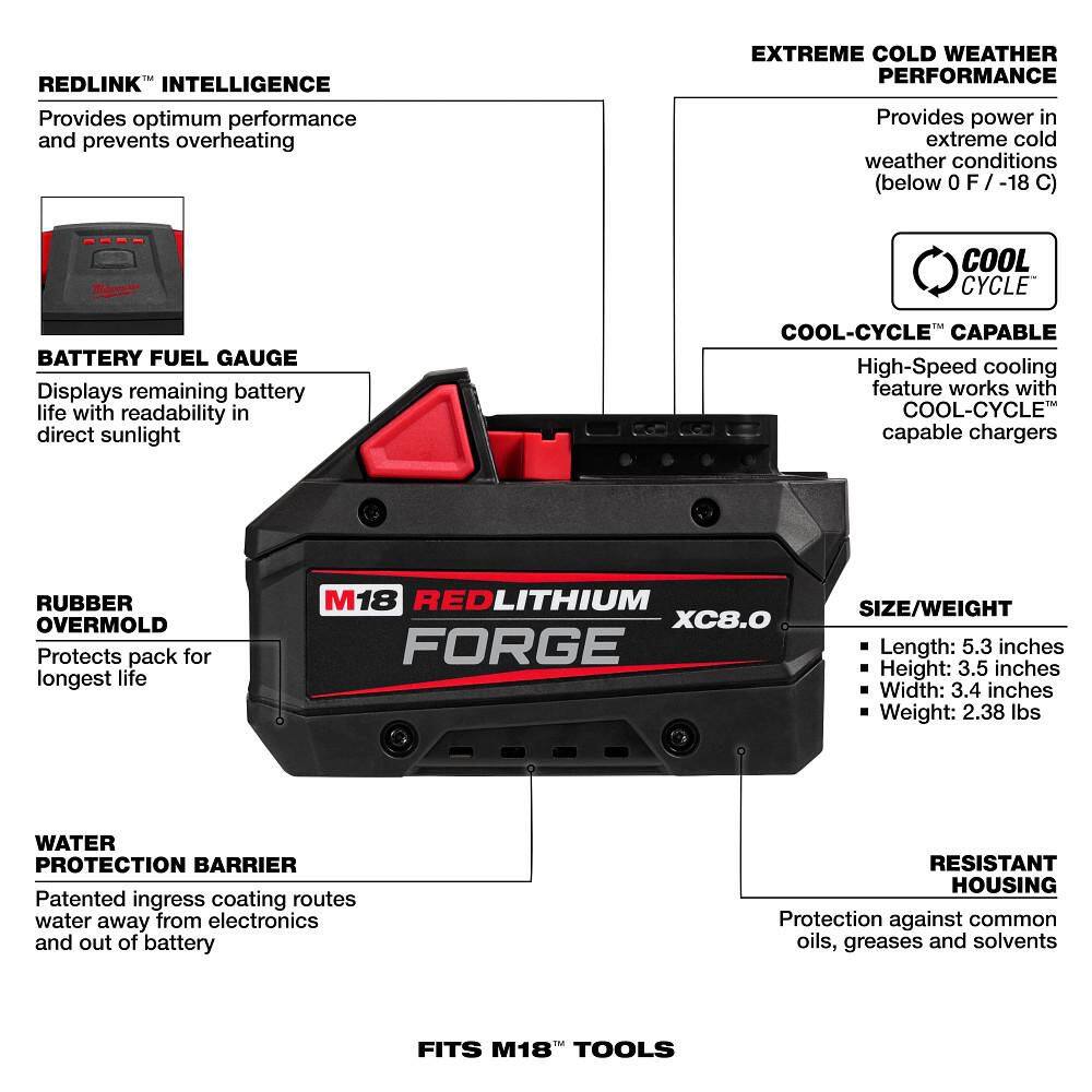 Milwaukee M18 FUEL 18-Volt Lith-Ion Brushless Cordless 4-1/2 in./6 in. Grinder with M18 REDLITHIUM FORGE XC 8.0 Ah Battery Milwaukee M18 FUEL 18-Volt Lith-Ion Brushless Cordless 4-1/2 in./6 in. Grinder with M18 REDLITHIUM FORGE XC 8.0 Ah Battery - Image 10