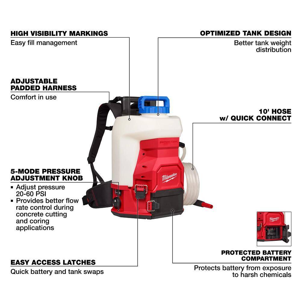 Milwaukee M18 18V 4 Gal. Cordless Battery Powered Water Supply Sprayer Kit w/ Switch Tank Interchangeable Capability Milwaukee M18 18V 4 Gal. Cordless Battery Powered Water Supply Sprayer Kit w/ Switch Tank Interchangeable Capability - Image 13