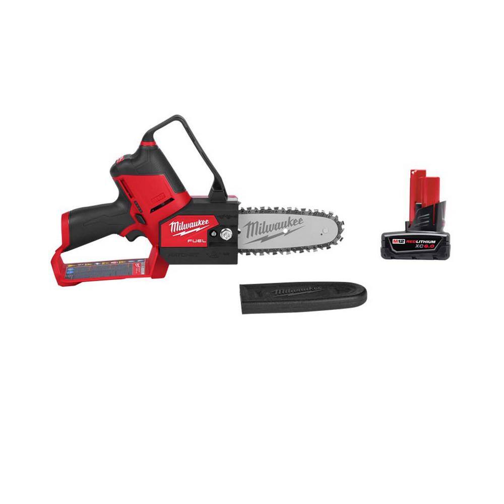 Milwaukee M12 FUEL 6 in. 12V Lithium-Ion Brushless Electric Cordless Pole Saw Pruning Saw HATCHET with M12 6.0 Ah Battery Milwaukee M12 FUEL 6 in. 12V Lithium-Ion Brushless Electric Cordless Pole Saw Pruning Saw HATCHET with M12 6.0 Ah Battery