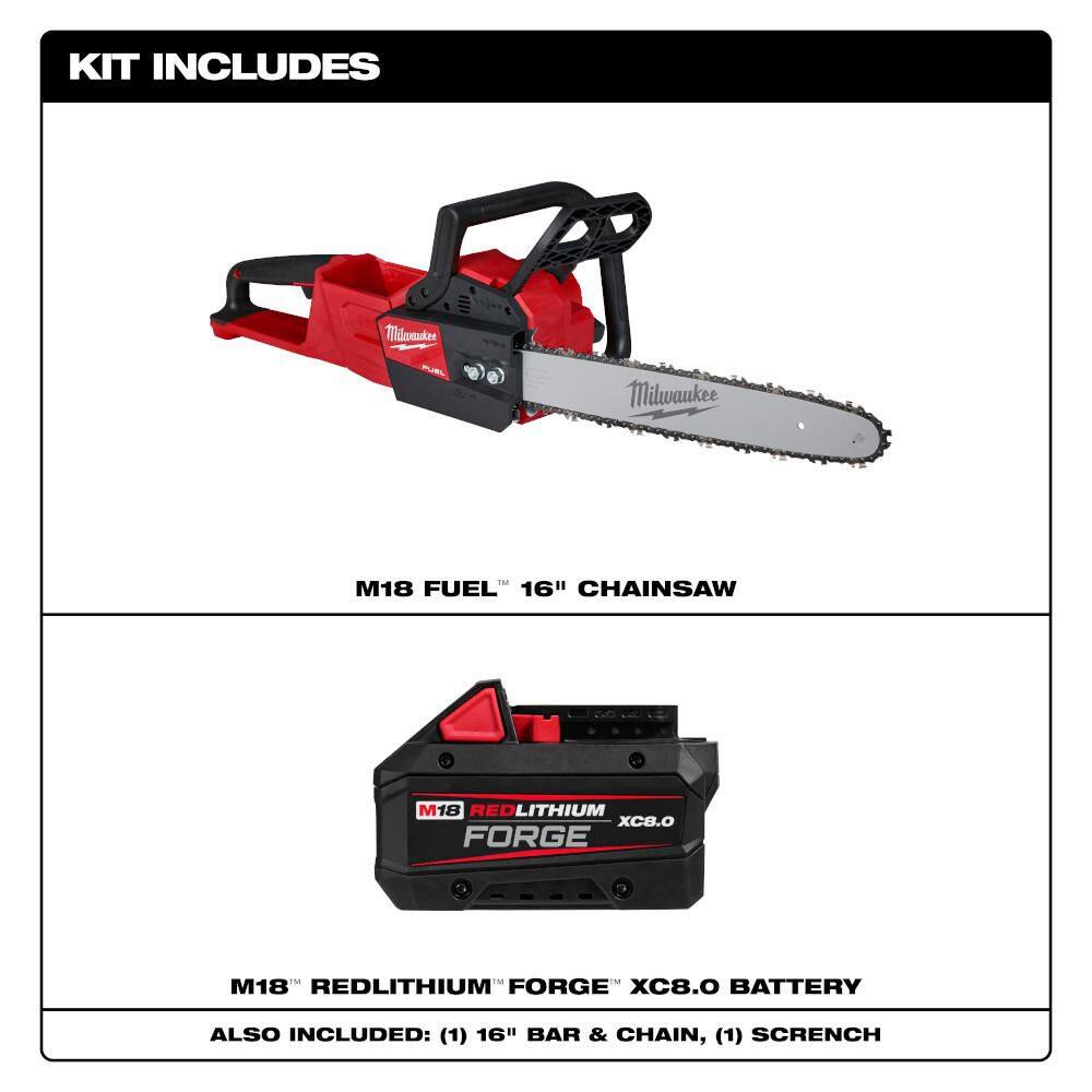 Milwaukee M18 FUEL 18V 16 in. Brushless Cordless Battery Powered Chainsaw with (1) 8.0 Ah FORGE Battery Milwaukee M18 FUEL 18V 16 in. Brushless Cordless Battery Powered Chainsaw with (1) 8.0 Ah FORGE Battery - Image 14