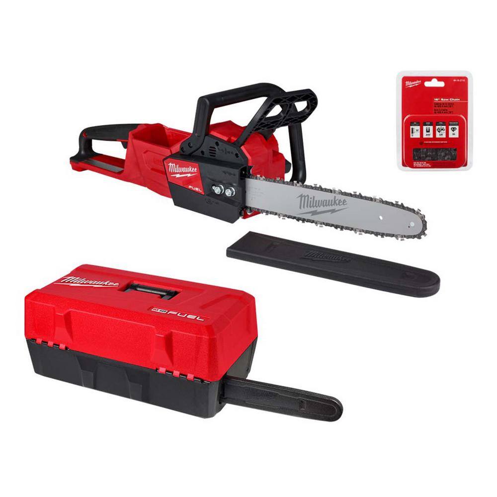 Milwaukee M18 FUEL 16 in. 18-Volt Lithium-Ion Brushless Cordless Chainsaw (Tool-Only) with Chainsaw Case & 16 in. Chainsaw Chain Milwaukee M18 FUEL 16 in. 18-Volt Lithium-Ion Brushless Cordless Chainsaw (Tool-Only) with Chainsaw Case & 16 in. Chainsaw Chain