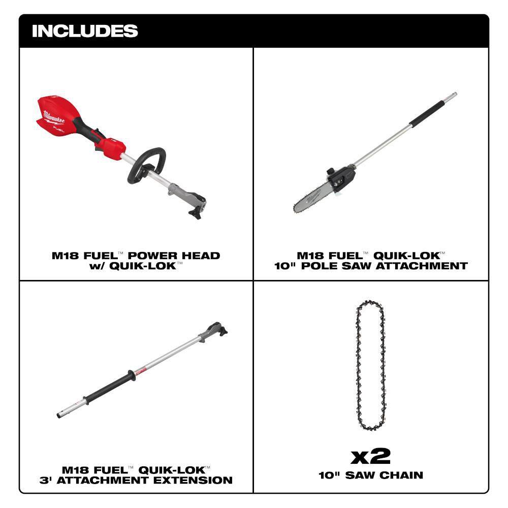 Milwaukee M18 FUEL 18V 10 in. Brushless Cordless Battery Powered Pole Saw with QUIK-LOK Attachment Capability & (2) Extra Chain Milwaukee M18 FUEL 18V 10 in. Brushless Cordless Battery Powered Pole Saw with QUIK-LOK Attachment Capability & (2) Extra Chain - Image 15