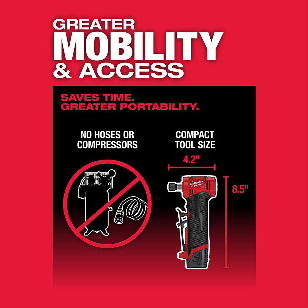 Milwaukee M12 FUEL 12V Lithium-Ion Brushless Cordless 1/4 in. Right Angle Die Grinder with XC Battery Pack 4.0 Ah and Starter Kit Milwaukee M12 FUEL 12V Lithium-Ion Brushless Cordless 1/4 in. Right Angle Die Grinder with XC Battery Pack 4.0 Ah and Starter Kit - Image 10