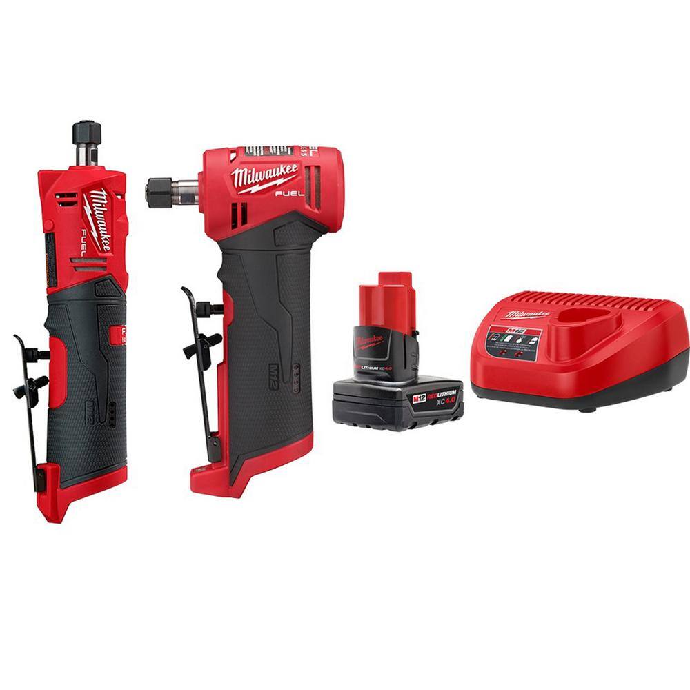 Milwaukee M12 FUEL 12V Lithium-Ion Brushless Cordless 1/4 in. Straight & Right Angle Die Grinder Kit with Battery & Charger Milwaukee M12 FUEL 12V Lithium-Ion Brushless Cordless 1/4 in. Straight & Right Angle Die Grinder Kit with Battery & Charger