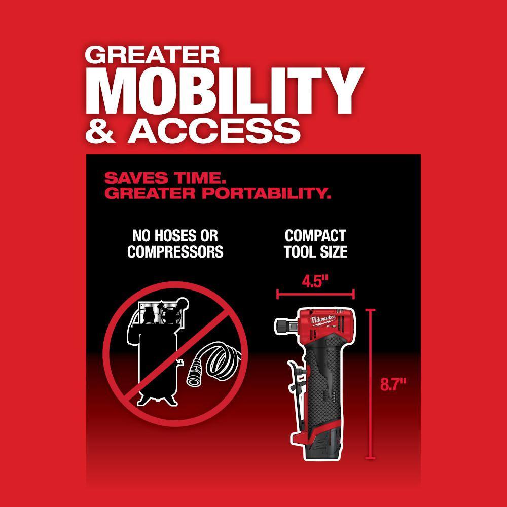 Milwaukee M12 FUEL 12V Lithium-Ion Brushless Cordless 1/4 in. Straight & Right Angle Die Grinder Kit with Battery & Charger Milwaukee M12 FUEL 12V Lithium-Ion Brushless Cordless 1/4 in. Straight & Right Angle Die Grinder Kit with Battery & Charger - Image 8