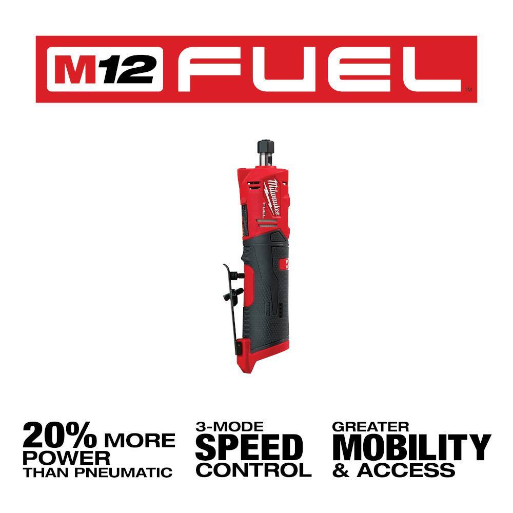 Milwaukee M12 FUEL 12V Lithium-Ion Brushless Cordless 1/4 in. Straight & Right Angle Die Grinder Kit with Battery & Charger Milwaukee M12 FUEL 12V Lithium-Ion Brushless Cordless 1/4 in. Straight & Right Angle Die Grinder Kit with Battery & Charger - Image 7