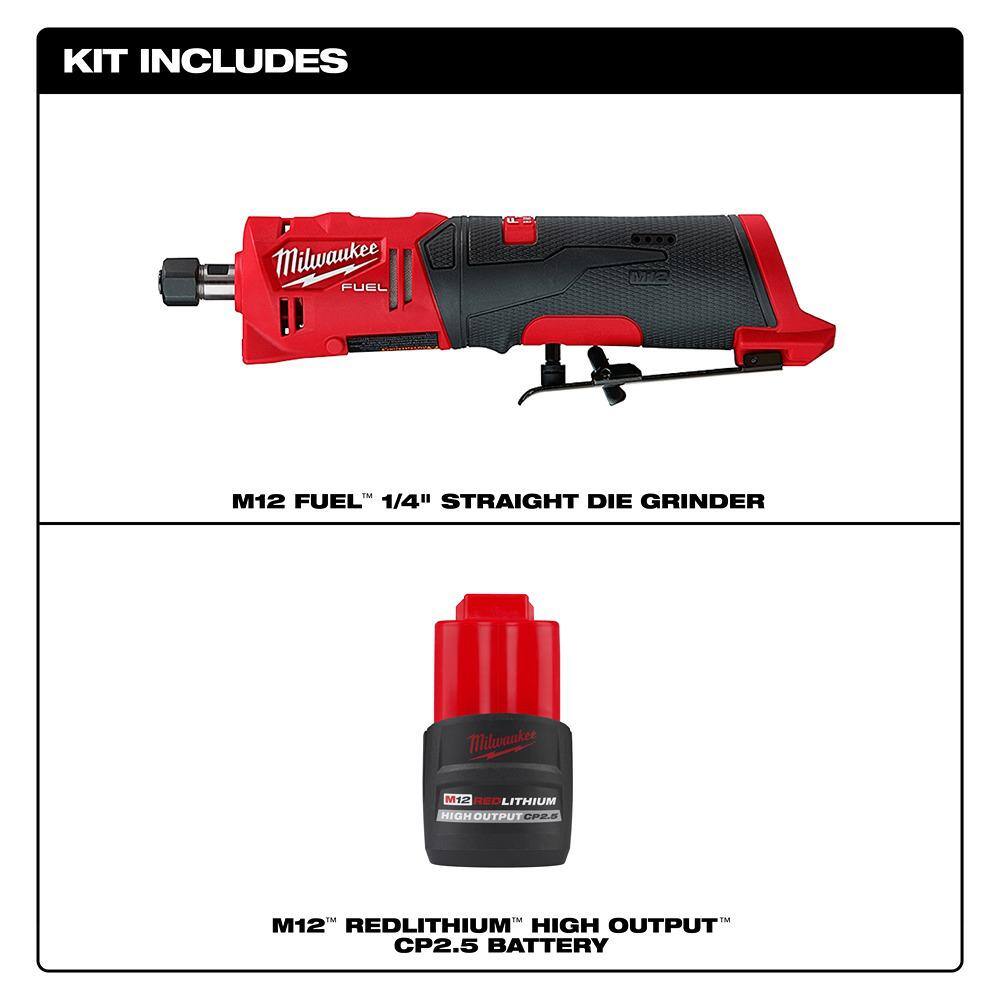 Milwaukee M12 FUEL 12V Lithium-Ion Brushless Cordless 1/4 in. Straight Die Grinder w/CP High Output 2.5 Ah Battery Pack Milwaukee M12 FUEL 12V Lithium-Ion Brushless Cordless 1/4 in. Straight Die Grinder w/CP High Output 2.5 Ah Battery Pack - Image 13