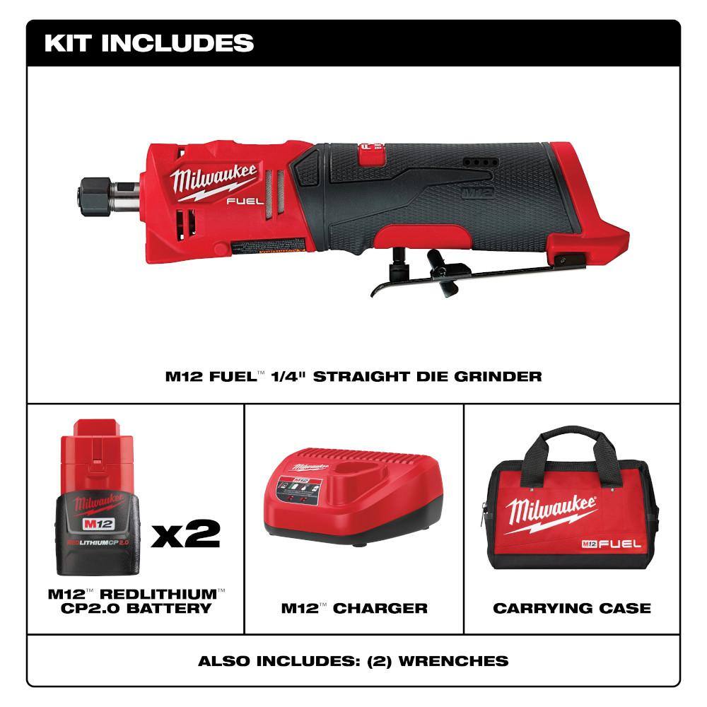 Milwaukee M12 FUEL 12V Lithium-Ion Brushless Cordless 1/4 in. Straight Die Grinder Kit with Two 2.0 Ah Batteries Milwaukee M12 FUEL 12V Lithium-Ion Brushless Cordless 1/4 in. Straight Die Grinder Kit with Two 2.0 Ah Batteries - Image 11