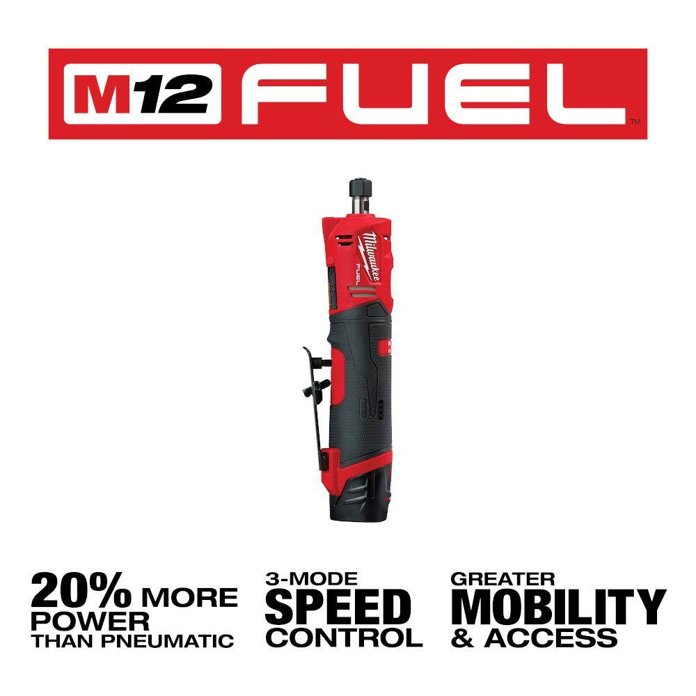 Milwaukee M12 FUEL 12V Lithium-Ion Brushless Cordless 1/4 in. Straight Die Grinder Kit with Two 2.0 Ah Batteries Milwaukee M12 FUEL 12V Lithium-Ion Brushless Cordless 1/4 in. Straight Die Grinder Kit with Two 2.0 Ah Batteries - Image 10