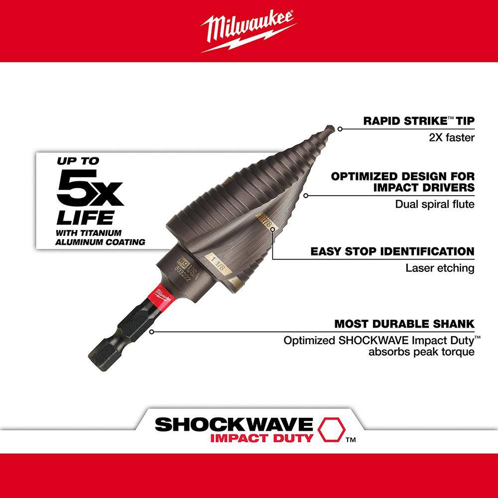 Milwaukee SHOCKWAVE Impact Duty Titanium Step Bit Kit (3-Piece) Milwaukee SHOCKWAVE Impact Duty Titanium Step Bit Kit (3-Piece) - Image 7