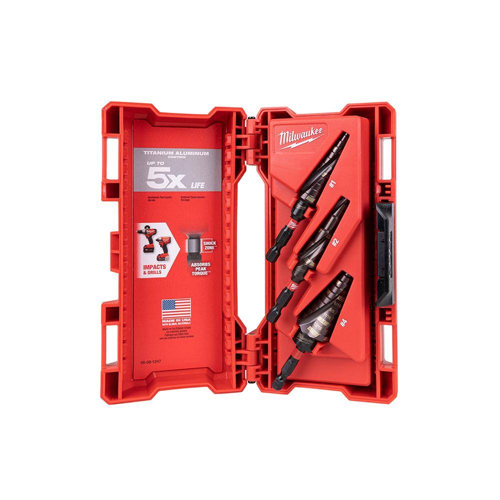 Milwaukee SHOCKWAVE Impact Duty Titanium Step Bit Kit (3-Piece) Milwaukee SHOCKWAVE Impact Duty Titanium Step Bit Kit (3-Piece)