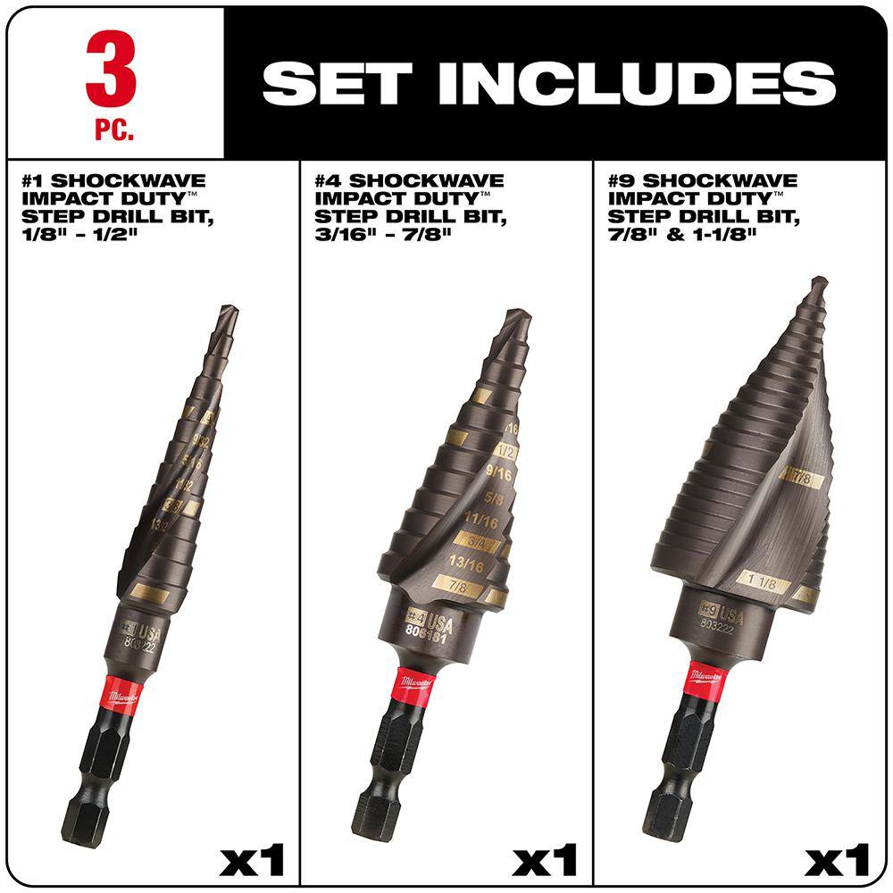 Milwaukee SHOCKWAVE Impact Duty Titanium Step Bit Kit (3-Piece) Milwaukee SHOCKWAVE Impact Duty Titanium Step Bit Kit (3-Piece) - Image 8