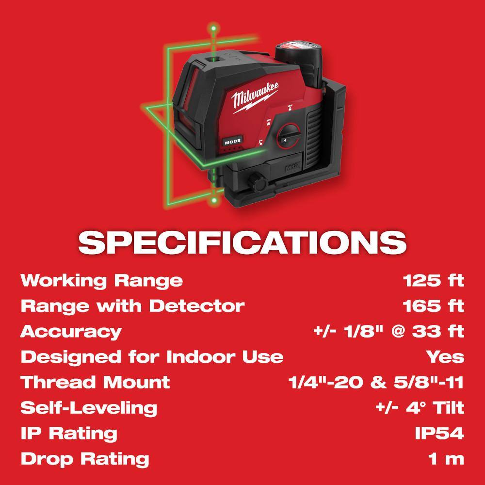 Milwaukee M12 12-Volt Lithium-Ion Cordless Green 125 ft. Cross Line and Plumb Points Laser Level Kit with 3.0 Ah Battery Milwaukee M12 12-Volt Lithium-Ion Cordless Green 125 ft. Cross Line and Plumb Points Laser Level Kit with 3.0 Ah Battery - Image 5