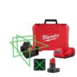 Milwaukee M12 12-Volt Lithium-Ion Cordless Green 250 ft. 3-Plane Laser Level Kit with One 4.0 Ah Battery, Charger and Case