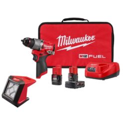 Milwaukee M12 FUEL 12-Volt Lithium-Ion Brushless Cordless 1/2 in. Drill Driver Kit with M12 LED Flood Light