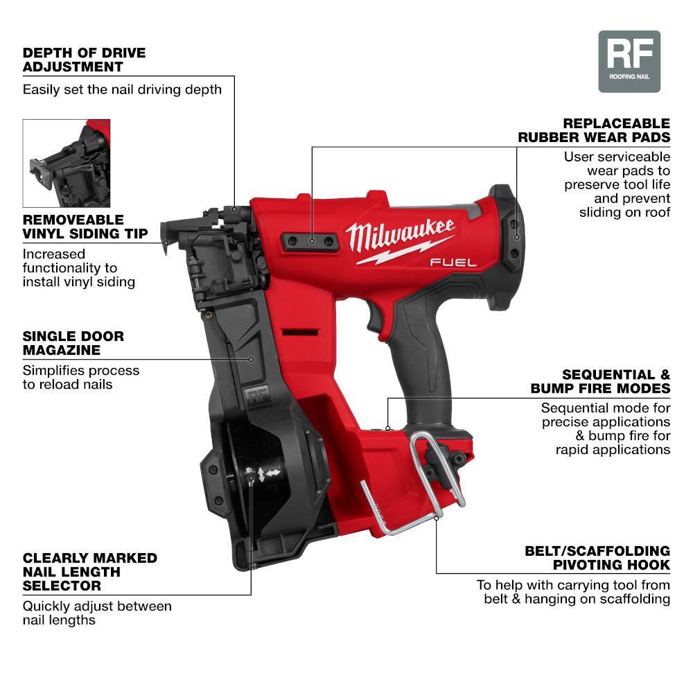 Milwaukee M18 FUEL 18-Volt Lithium-Ion Brushless Cordless Coil Roofing Nailer w/ M18 Rover LED Clamping Flood Light Milwaukee M18 FUEL 18-Volt Lithium-Ion Brushless Cordless Coil Roofing Nailer w/ M18 Rover LED Clamping Flood Light - Image 10