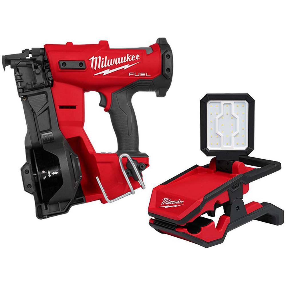 Milwaukee M18 FUEL 18-Volt Lithium-Ion Brushless Cordless Coil Roofing Nailer w/ M18 Rover LED Clamping Flood Light Milwaukee M18 FUEL 18-Volt Lithium-Ion Brushless Cordless Coil Roofing Nailer w/ M18 Rover LED Clamping Flood Light