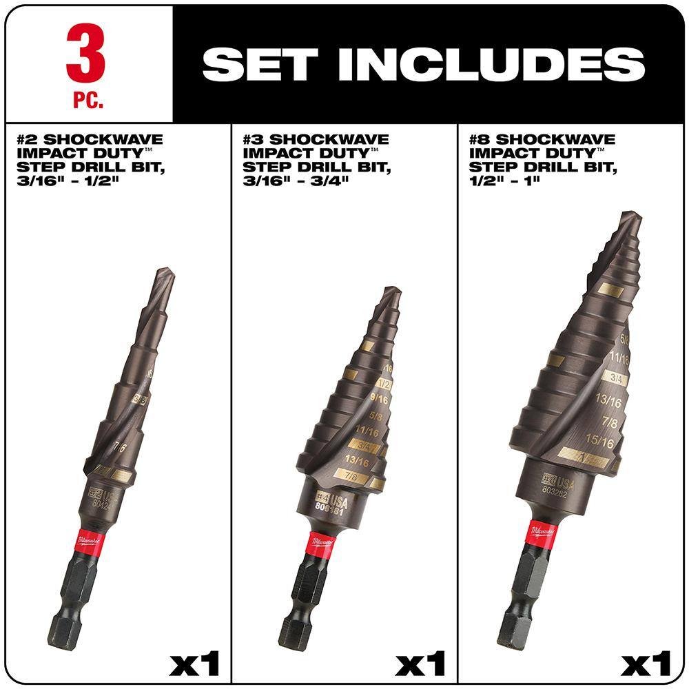 Milwaukee SHOCKWAVE Impact Duty Titanium Step Bit Kit (3-Piece) Milwaukee SHOCKWAVE Impact Duty Titanium Step Bit Kit (3-Piece) - Image 7