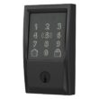 Schlage Century Matte Black Encode Plus Smart WiFi Deadbolt and Handleset Grip with Latitude Door Handle and Century Trim