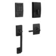 Schlage Century Matte Black Encode Plus Smart WiFi Deadbolt and Handleset Grip with Latitude Door Handle and Century Trim