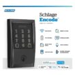 Schlage Century Encode Smart Wifi Deadbolt Door Lock with Alarm and Latitude Lever Handleset in Matte Black