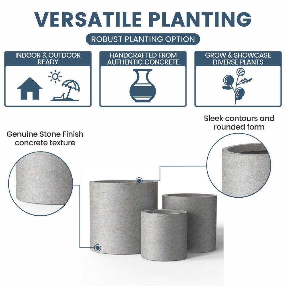 Sapcrete 10in., 13in., 16in. Dia Stone Finish Extra Large Tall Round Concrete Plant Pot/Planter for Indoor & Outdoor Set of 3 Sapcrete 10in., 13in., 16in. Dia Stone Finish Extra Large Tall Round Concrete Plant Pot/Planter for Indoor & Outdoor Set of 3 - Image 5