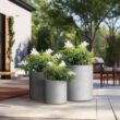 Sapcrete 10in., 13in., 16in. Dia Stone Finish Extra Large Tall Round Concrete Plant Pot/Planter for Indoor & Outdoor Set of 3