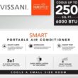 Vissani 6,000 BTU 115-Volt 3-in-1 Portable Air Conditioner for 250 sq. ft Rooms in White, Powered by Hubspace
