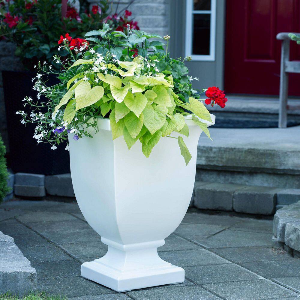 Mayne Augusta 26 in. Tall Self-Watering White Polyethylene Planter Mayne Augusta 26 in. Tall Self-Watering White Polyethylene Planter - Image 2