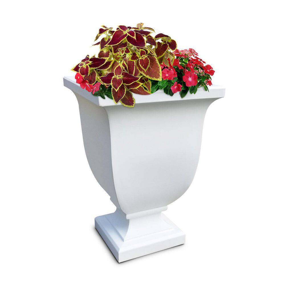 Mayne Augusta 26 in. Tall Self-Watering White Polyethylene Planter Mayne Augusta 26 in. Tall Self-Watering White Polyethylene Planter