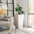 XBRAND 30 in. Tall Modern Square Planter, Tapered Floor Planter for Indoor and Outdoor, Patio Decor, Set of 2, White