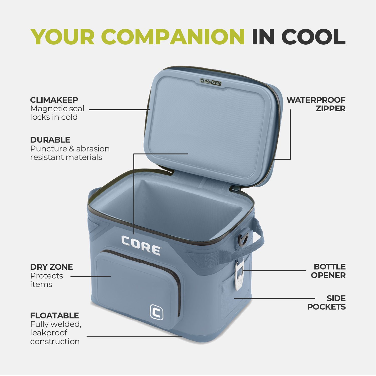 CORE CLIMAKEEP Magnetic 18-Can Soft Cooler - Blue CORE CLIMAKEEP Magnetic 18-Can Soft Cooler - Blue