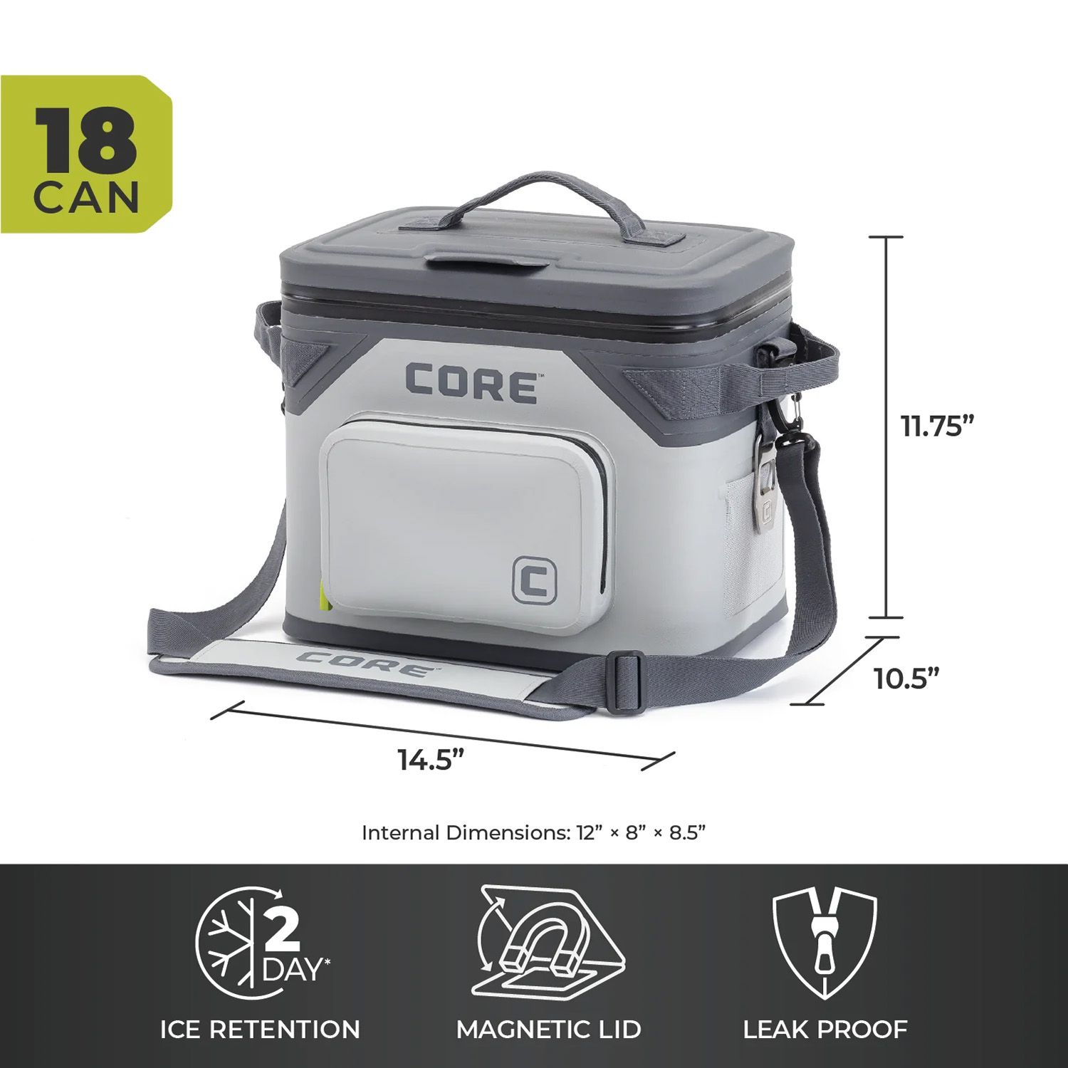 CORE CLIMAKEEP Magnetic 18-Can Soft Cooler - Grey CORE CLIMAKEEP Magnetic 18-Can Soft Cooler - Grey