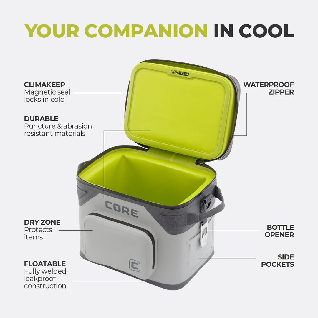 CORE CLIMAKEEP Magnetic 18-Can Soft Cooler - Grey CORE CLIMAKEEP Magnetic 18-Can Soft Cooler - Grey