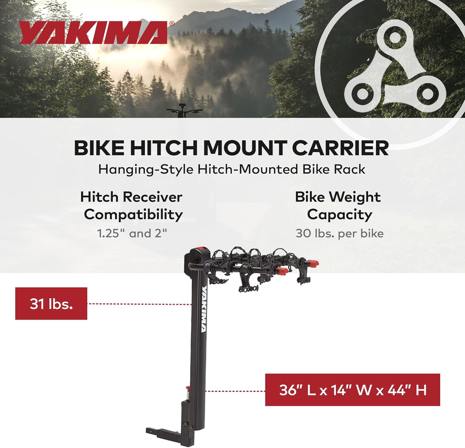 YAKIMA DoubleDown 4 - Tilting Hitch-Mounted Bike Rack YAKIMA DoubleDown 4 - Tilting Hitch-Mounted Bike Rack for Cars, SUVs, Trucks and More, Fits 1.25” and 2” Hitches, Anti-Sway and Folding Arms, Carries 4 Bikes
