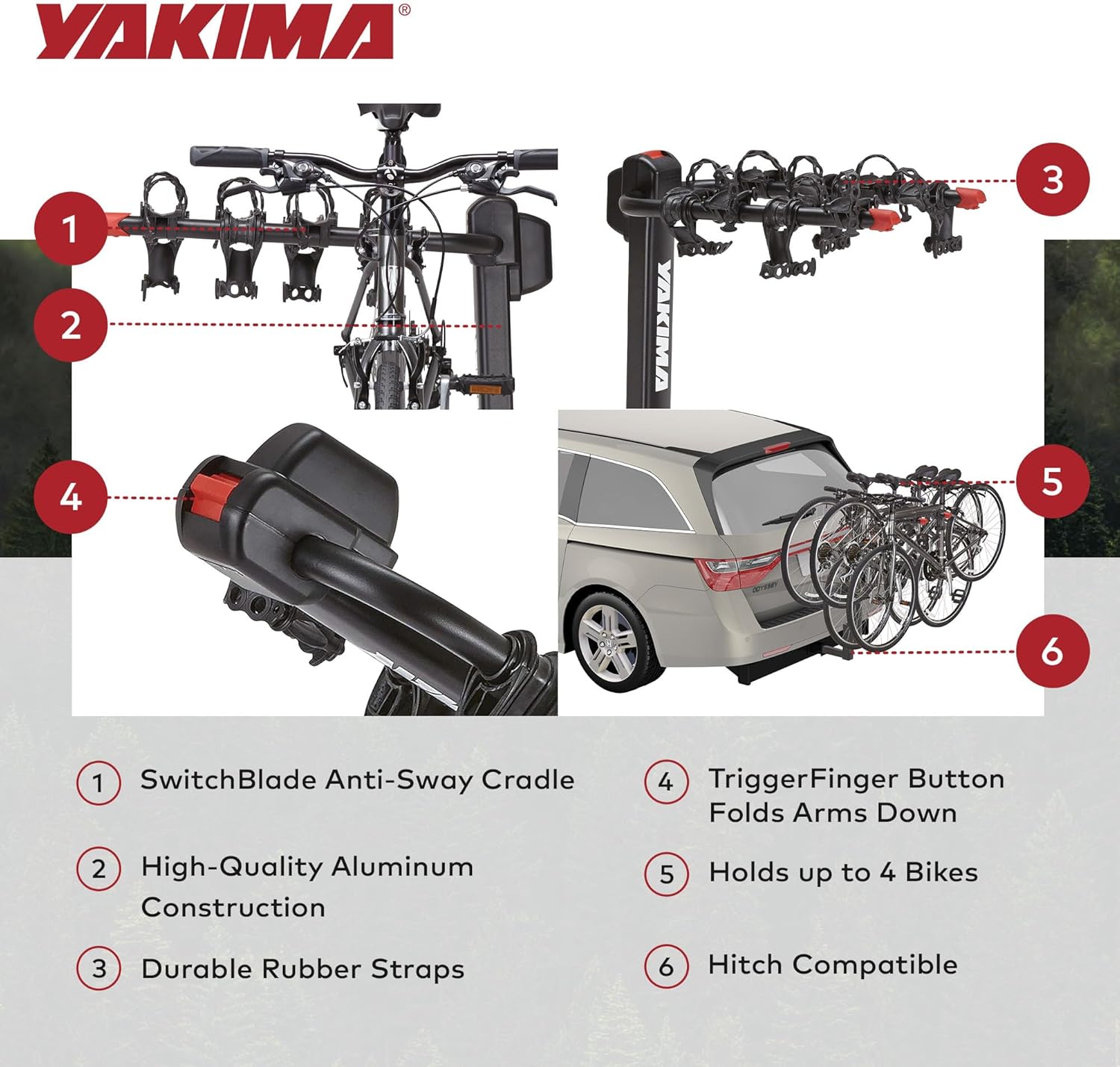 YAKIMA DoubleDown 4 - Tilting Hitch-Mounted Bike Rack YAKIMA DoubleDown 4 - Tilting Hitch-Mounted Bike Rack for Cars, SUVs, Trucks and More, Fits 1.25” and 2” Hitches, Anti-Sway and Folding Arms, Carries 4 Bikes
