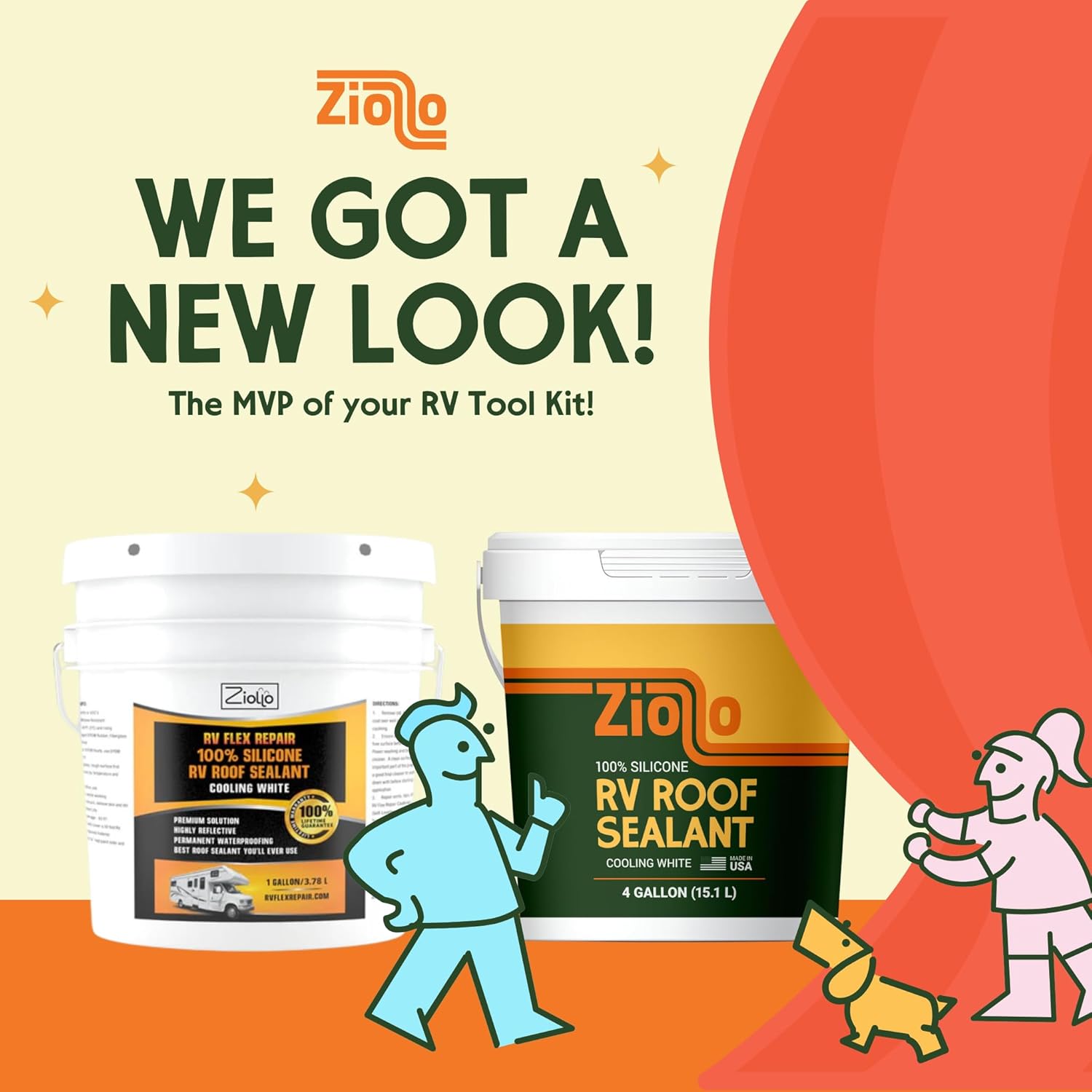 Ziollo RV Roof Sealant - Leak Repair 100% Silicone Liquid Rubber - Premium Waterproof Coating - White 4 Gallon Ziollo RV Roof Sealant - Leak Repair 100% Silicone Liquid Rubber - Premium Waterproof Coating for Campers, Pop Up, Motorhomes, and Travel Trailers - Easy DIY Application - White 4 Gallon