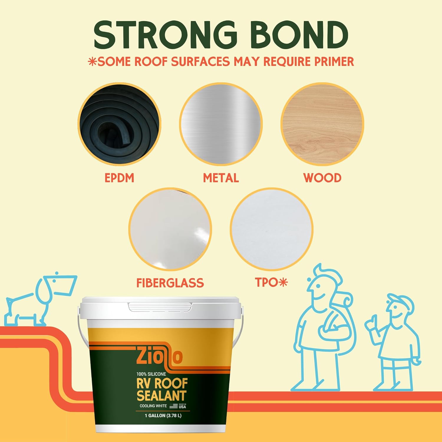 Ziollo RV 30 ft Roof Repair Kit - Roof Repair Kit to Seal and Waterproof, Bond to EPDM Rubber with Sealant Ziollo RV 30 ft Roof Repair Kit - Roof Repair Kit to Seal and Waterproof, Bond to EPDM Rubber with Sealant (1 Paintable Tape, 4 pk Caulking, 1 Cleaner and 4G Silicone Pail)