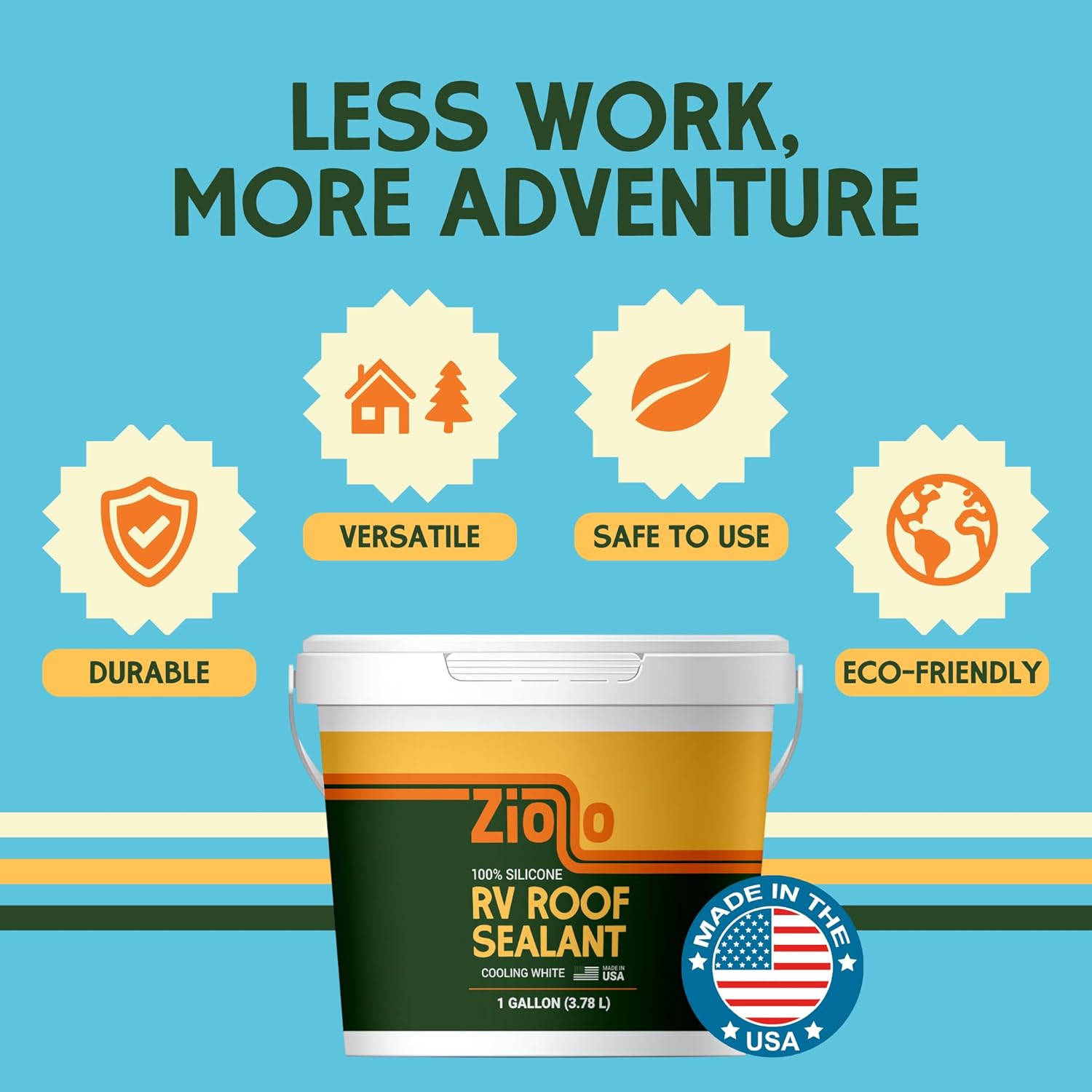Ziollo RV 30 ft Roof Repair Kit - Roof Repair Kit to Seal and Waterproof, Bond to EPDM Rubber with Sealant Ziollo RV 30 ft Roof Repair Kit - Roof Repair Kit to Seal and Waterproof, Bond to EPDM Rubber with Sealant (1 Paintable Tape, 4 pk Caulking, 1 Cleaner and 4G Silicone Pail)