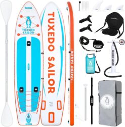 Tuxedo Sailor Inflatable Stand Up Paddle Board with Complete Accessories for Surfing and Traveling
