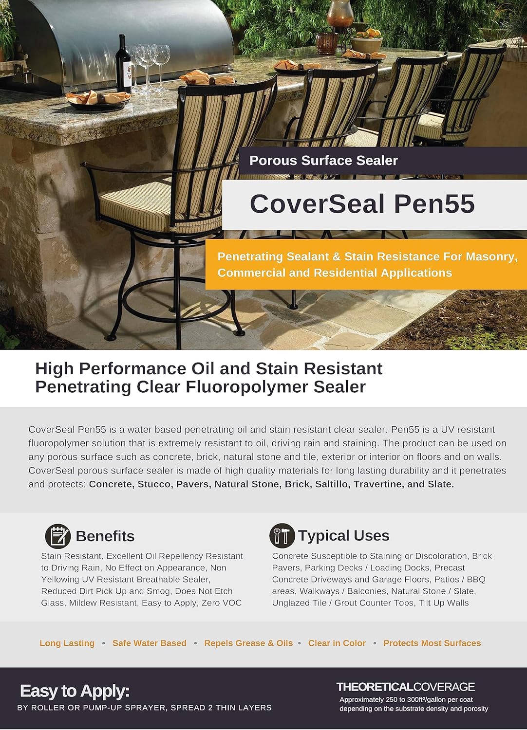 CoverSeal PEN55 Clear Fluoropolymer Sealer, Penetrating Oil and Stain Resistant (5 Gal) CoverSeal PEN55 Clear Fluoropolymer Sealer, Penetrating Oil and Stain Resistant (5 Gal)