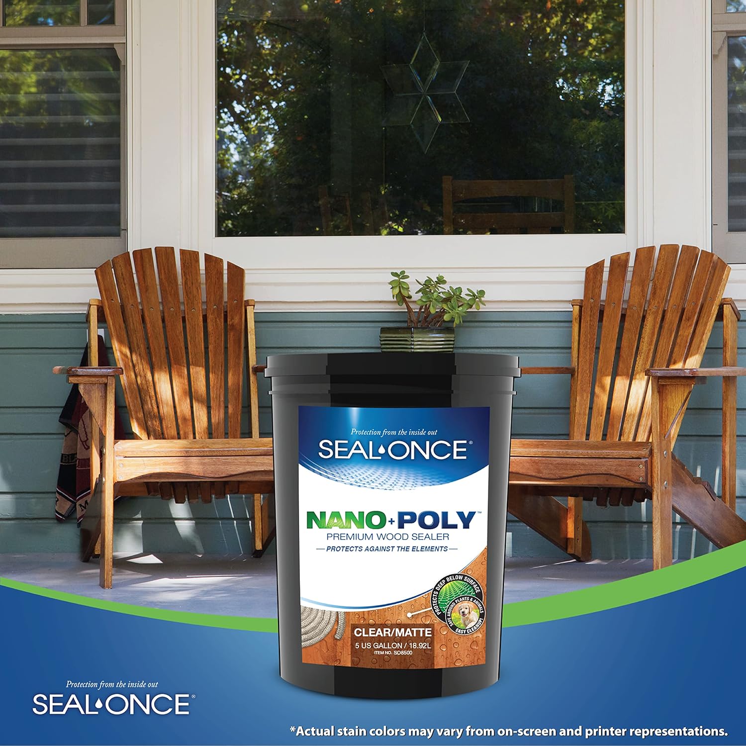 Seal-Once Nano+Poly Penetrating Wood Sealer with Polyurethane - Premium Waterproof Sealant -5 Gallon & Clear Seal-Once Nano+Poly Penetrating Wood Sealer with Polyurethane - Premium Waterproof Sealant -5 Gallon & Clear