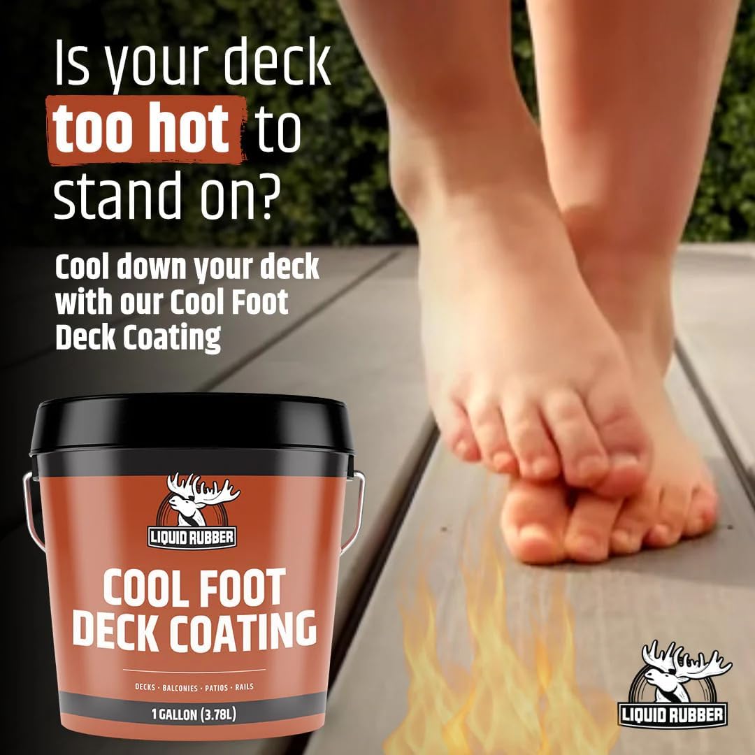 Liquid Rubber Cool Foot Deck Coating, Pale Brown, 5 Gallon Liquid Rubber Cool Foot Deck Coating - Solar Protection Paint, Reduces Surface Temperatures by Up to 35%, Multi-Surface Cooling Decking Sealant, Waterproof, Durable Membrane, Pale Brown, 5 Gallon