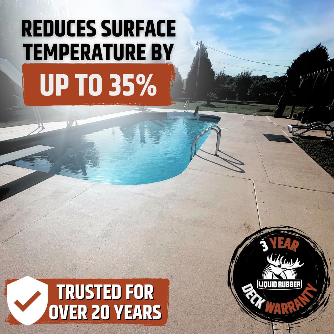 Liquid Rubber Cool Foot Deck Coating, Pale Brown, 5 Gallon Liquid Rubber Cool Foot Deck Coating - Solar Protection Paint, Reduces Surface Temperatures by Up to 35%, Multi-Surface Cooling Decking Sealant, Waterproof, Durable Membrane, Pale Brown, 5 Gallon