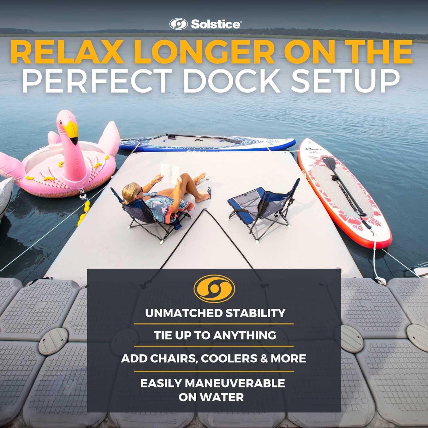 SOLSTICE 8-Person Classic Inflatable Dock, Floating Water Raft Platform, 10ft x 8ft SOLSTICE 8-Person Classic Inflatable Dock, Floating Water Raft Platform, 10ft x 8ft - Outdoor Fun for Lake, River, Swimming Pool & Beach, Includes Carry Bag & Repair Kit