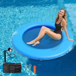 Inflatable Water Hammock 3.6FT/6FT/8FT Round Float Ring, Adults Heavy Duty River Inflatable Stable Platform Raft Water Floating Docks Mat for Lake and Pool