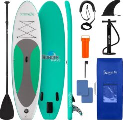 SereneLife Inflatable Stand Up Paddle Board with Premium SUP Accessories – Wide Stable Design with Non-Slip EVA Deck Pad for Adults and Youth of All Skill Levels