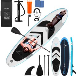 SereneLife XL Inflatable Stand Up Paddle Board - Pet-Friendly SUP for Adults and Pets - Extra-Wide Stable Design with Non-Slip EVA Deck Pad, Premium SUP Accessories, 440/485 lbs