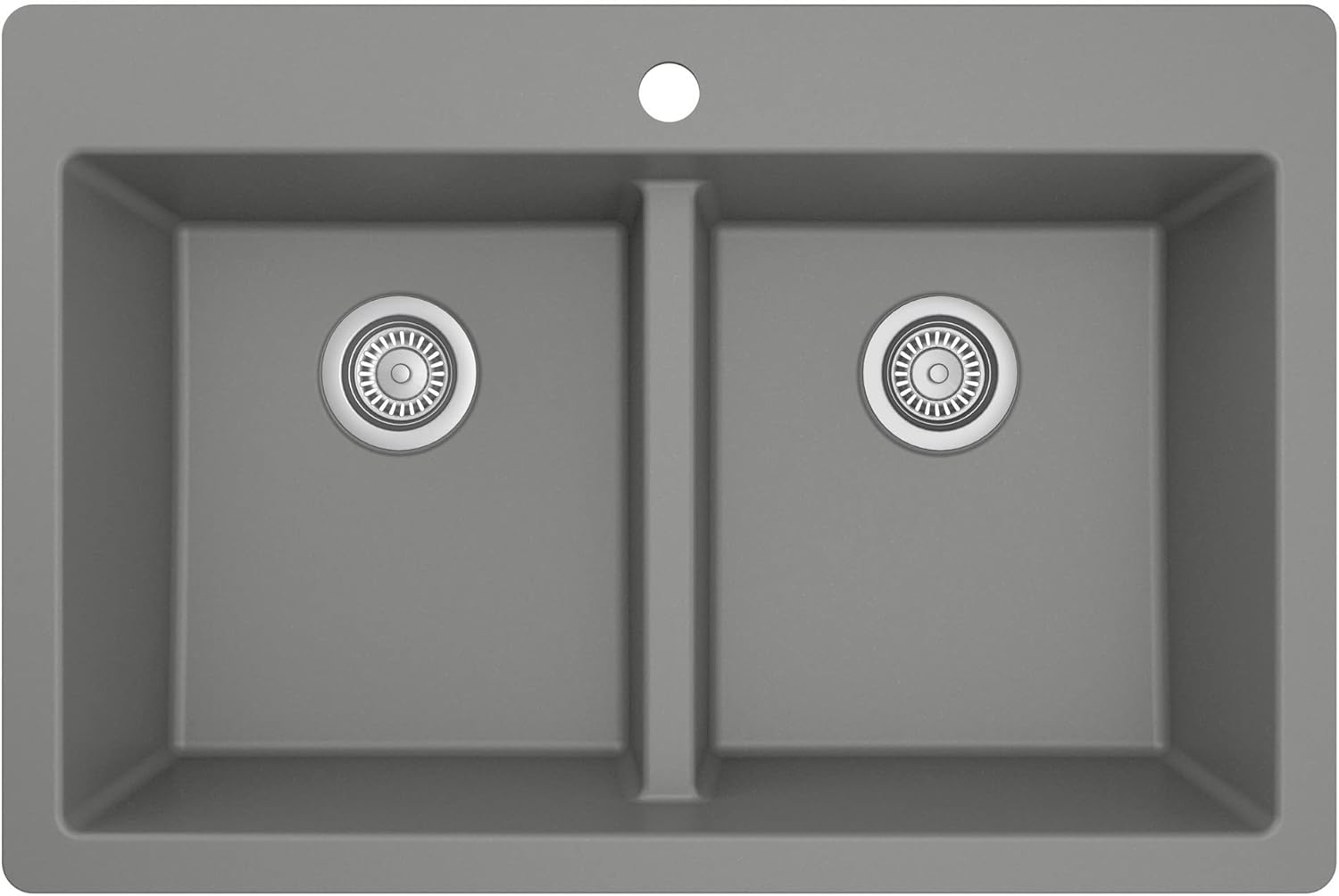 Karran QT-810 33" Top Mount Double Equal Bowl Quartz Kitchen Sink in Grey Karran QT-810 33" Top Mount Double Equal Bowl Quartz Kitchen Sink in Grey